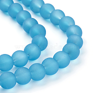 Transparent Glass Bead Strands, Frosted, Round, Dark Turquoise, 8mm, Hole: 1~1.6mm, about 99pcs/strand, 31.4 inch(GLAA-S031-8mm-37)