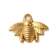 Ion Plating(IP) 304 Stainless Steel Charms, Bee Pendants, Real 18K Gold Plated, 16x21x3mm, Hole: 2mm(STAS-N103-27G)