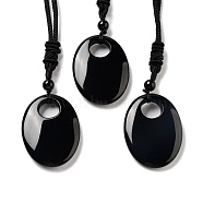 Natural Obsidian Pendant Necklace with Nylon Cord for Women, Oval, 27.76~27.95 inch(70.5~71cm)(NJEW-L464-B10)