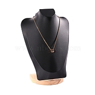 Bust Shaped PU Leather Jewelry Necklace Display Stands, with Wood Base, for Necklace, Black, 21.8x12.5x30.1cm(ODIS-B002-02B-04)