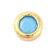 Rack Plating Flat Round Brass Micro Pave Cubic Zirconia Cabochons, Cadmium Free & Lead Free, Long-Lasting Plated, Real 18K Gold Plated, Light Sky Blue, 4x2mm(KK-F874-03G-05)