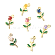 Eco-friendly Alloy Enamel Pendants, Rose Flower Charm, for Valentine's Day, Mixed Color, 18x9x2mm, Hole: 1.6mm(PALLOY-M212-21G)