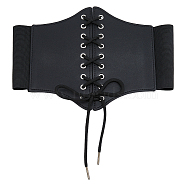 Imitation Leather Wide Elastic Chain Belt, Lace-up Waist Belt, Vintage Court Girdle Belt for Shirt Dress Overcoat, Black, 7-5/8 inch(19.5cm)(AJEW-WH0314-148A)