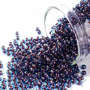 TOHO Round Seed Beads, Japanese Seed Beads, (381) Inside Color Aqua/Oxblood Lined, 11/0, 2.2mm, Hole: 0.8mm, about 50000pcs/pound(SEED-TR11-0381)