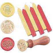 CRASPIRE DIY Wax Seal Stamp Kits, Including Sealing Wax Sticks, Brass Wax Seal Stamp and Wood Handle, Mixed Color, 2.5x1.4~14.5cm(DIY-CP0002-59E)