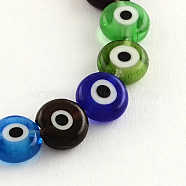 Flat Round Handmade Evil Eye Lampwork Beads, Mixed Color, 7~8x3.5mm, Hole: 1mm, about 48pcs/strand, 14.1 inch(LAMP-R116-02)