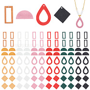 Elite DIY Jewelry Making Finding Kit, Including 144Pcs 24 Styles Wood Dyed Teardrop & Rhombus & Rectangle Pendants and Half Round Beads, Mixed Color, 14.5~37x25~29.5x2.5~4mm, Hole: 1.8mm, 6Pcs/style(WOOD-PH0009-54)