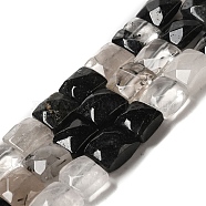 Natural Black Tourmalinated Quartz Beads Strands, Faceted, Square, 9~10.5x10~10.5x6mm, Hole: 1mm, about 18~20pcs/strand, 7.09~7.68 inch (18~19.5cm)(G-C109-A01-01)