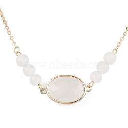 Brass Chains Necklaces, Natural White Agate & Quartz Crystal Bead Necklaces, Golden, 21.30 inch(54.1cm)(NJEW-JN04860)