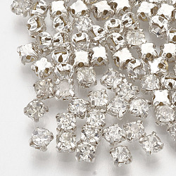 Sew on Rhinestone, Glass Rhinestones, Montee Beads, with Brass Prong Settings, Garments  Accessories, Flat Round, Platinum, Crystal, 4x3mm, Hole: 0.5mm, about 144pcs/gross(X-RGLA-T118-4mm-01)