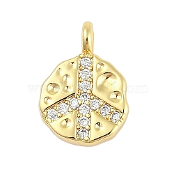 Rack Plating Brass with Cubic Zirconia Pendants, Flat Round Charms, Real 18K Gold Plated, 12x8.5x2mm, Hole: 0.8mm(KK-Q018-03G)