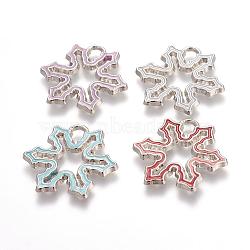 Alloy Enamel Pendants,Lead Free and Cadmium Free, Christmas Snowflake, Platinum Metal Color, Mixed Color, 23mm long, 25mm wide, 2mm thick, hole: 3mm(EAP015Y)