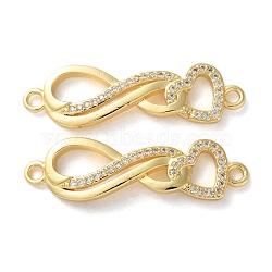 Rack Plating Brass Clear Cubic Zirconia Infinity Heart Connector Charms, Long-Lasting Plated, Lead Free & Cadmium Free, Real 18K Gold Plated, 10x35x3.5mm, Hole: 1.9mm(KK-C084-13A-G)