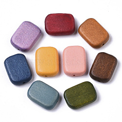 Painted Natural Wood Beads, Rectangle, Mixed Color, 18x13x5.5mm, Hole: 1.5mm(X-WOOD-R265-07)