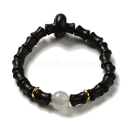 Ebony Bamboo Joint Beaded Stretch Bracelet, Synthetic Luminous Mala Beads Bracelet for Women, Black, Inner Diameter: 2-1/4 inch(5.8cm)(BJEW-B080-13A)