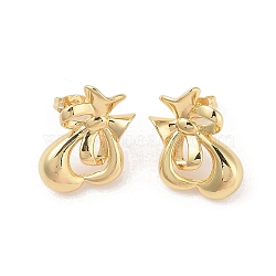 Bowknot Brass Stud Earrings, for Women, Golden, 22x15.5mm(EJEW-S231-02G-03)