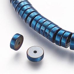 Non-magnetic Synthetic Hematite Beads Strands, Vacuum Plating, Grade A, Heishi Beads, Flat Round/Disc, Blue Plated, 6x2mm, Hole: 1mm, about 196pcs/strand, 15.9 inch(G-P218-19-02)