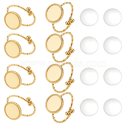 DIY Blank Dome 304 Stainless Steel Open Cuff Ring Making Kits, with Transparent Glass Cabochons, Real 18K Gold Plated, US Size 7 3/4(17.9mm), tray: 10mm(FIND-GO0003-22)