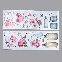 PVC Self-adhesion Wall Stickers, for Home Wall Decorations, Flower & Vase, Mixed Color, 900x300x0.2mm, 2pcs/set(DIY-WH20050-50)
