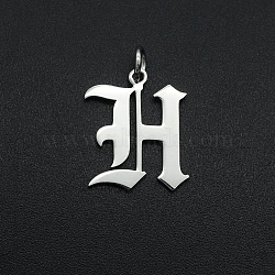 304 Stainless Steel Pendants, with Jump Ring, Old English, Letter, Laser Cut, Stainless Steel Color, Letter.H, 16.5x13.5x1mm, Hole: 3mm(A-STAS-R111-JA565-H)