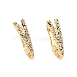 Brass Micro Pave Clear Cubic Zirconia Hoop Earring Findings with Latch Back Closure, with Horizontal Loop, Arrow, Golden, 19x6.5x11.5mm, Hole: 1.5mm, Pin: 1mm(KK-D086-09G)