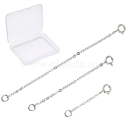SUNNYCLUE 3Pcs 3 Style Rhodium Plated 925 Sterling Silver Chain Extender, with Clasps & Curb Chains, Platinum, 32~78mm, Links: 2x1.5x0.1mm, Clasps: 8x5.5x1mm, Ring: 3x0.6mm, Hole: 2mm, 1pc/style(FIND-SC0001-61P)