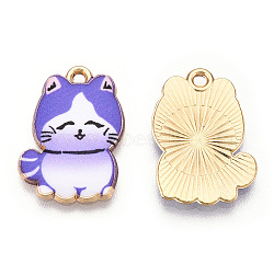 Printed Alloy Pendants, Light Glod, Cat Charms, Mauve, 21x14.5x1.5mm, Hole: 1.4mm(ENAM-N056-198E)