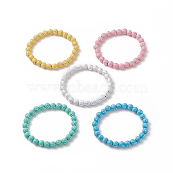 Acrylic Round with Cross Beaded Stretch Bracelet for Women, Mixed Color, Inner Diameter: 2-1/8 inch(5.4cm)(BJEW-JB09220)