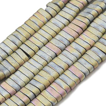 Electroplated Non-magnetic Synthetic Hematite Beads Strands, Rectangle, Matte Style, 2-Hole, Colorful, 6x2x3mm, Hole: 1.2mm, about 199pcs/strand, 15.75 inch(40cm)