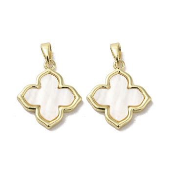 Brass Pave Shell Pendants, Geometric Charms, Real 18K Gold Plated, Flower, 20x18x2.5mm, Hole: 3x5mm