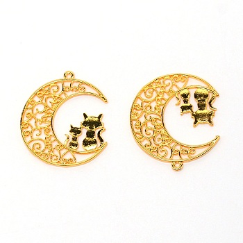 Alloy Open Back Bezel Pendants, for DIY UV Resin, Epoxy Resin, Pressed Flower Jewelry, Cadmium Free & Lead Free, Moon & Cat, Golden, 43x38.5x1.8mm, Hole: 2mm