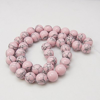 Synthetic Turquoise Beads Strands, Dyed, Round, Pink, 8mm, Hole: 1mm, about 50pcs/strand, 15.7 inch