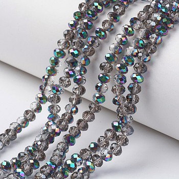Electroplate Transparent Glass Beads Strands, Half Multi-color Plated, Faceted, Rondelle, Silver, 6x5mm, Hole: 1mm, about 92~94pcs/strand, 17~17.5 inch(42.5~43.75cm)