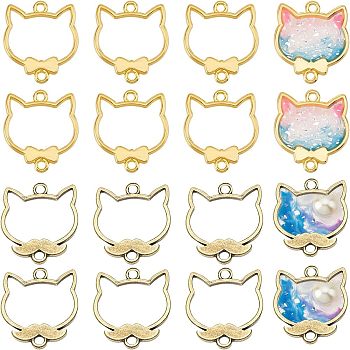 Olycraft 24Pcs 2 Colors Cat Head Alloy Small Handmade Pendant, Epoxy Frame Charms, Mixed Color, 27~27.5x23~24x1.5~3mm, Hole: 2~2.5mm, 12pcs/color