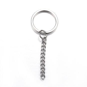 304 Stainless Steel Split Key Rings, Keychain Clasp Findings, Stainless Steel Color, 69~78mm
