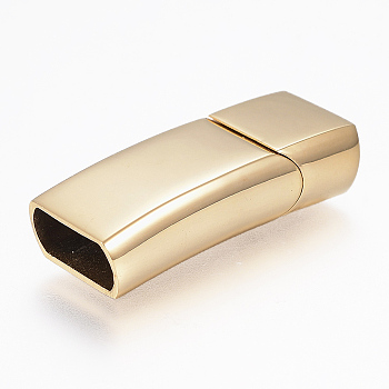 304 Stainless Steel Magnetic Clasps with Glue-in Ends, Rectangle, Golden, 33x13.5x8mm, Hole: 6x12mm