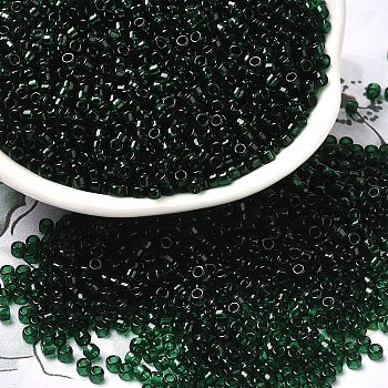 Transparent Colours Glass Round Seed Beads, Dark Green, 2~2.5x1.5mm, Hole: 1mm, about 28125pcs/pound