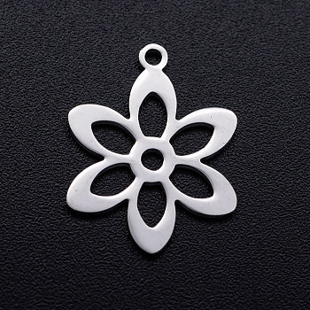 201 Stainless Steel Pendants, Flower, Stainless Steel Color, 17.5x14x1mm, Hole: 1.2mm