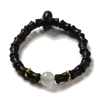 Ebony Bamboo Joint Beaded Stretch Bracelet, Synthetic Luminous Mala Beads Bracelet for Women, Black, Inner Diameter: 2-1/4 inch(5.8cm)