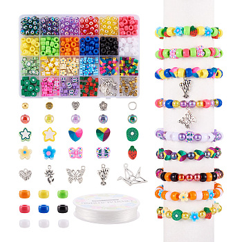 DIY Fruit Bracelet Making Kit, Including Polymer Clay & Alloy Beads & Pendants, Acrylic Beads, Star & Heart & Butterfly & Strawberry & Flower, Mixed Color, Beads: 455Pcs/bag