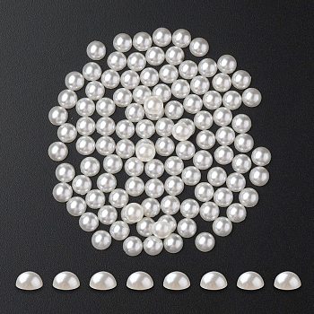 ABS Plastic Cabochons, Imitation Pearl, Half Round, Beige, 6x3mm