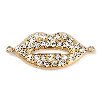 Ion Plating(IP) 304 Stainless Steel Pendants, with Rhinestone, Lip, Real 18K Gold Plated, 10.5x23.5x2mm, Hole: 1mm