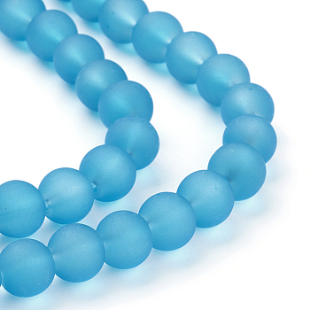 Transparent Glass Bead Strands, Frosted, Round, Dark Turquoise, 8mm, Hole: 1~1.6mm, about 99pcs/strand, 31.4 inch