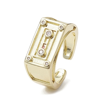 Brass with Cubic Zirconia Adjustable Rings, Tape, Real 18K Gold Plated, Inner Diameter: 18mm