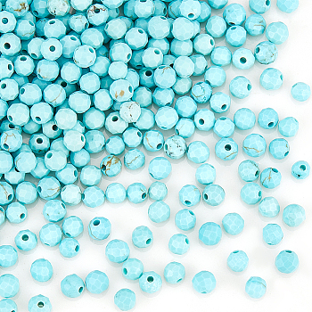 240Pcs Natural Howlite Beads, Dyed, Faceted, Round, Sky Blue, 3mm, Hole: 0.8mm
