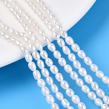 Natural Cultured Freshwater Pearl Beads Strands, Rice, Creamy White, 4~4.5x3~3.5mm, Hole: 0.3~0.4mm, about 85~86pcs/strand, 14.49~14.69''(36.8~37.3cm)