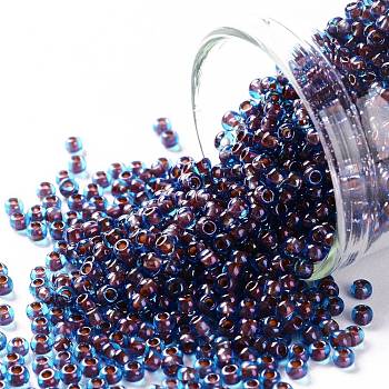 TOHO Round Seed Beads, Japanese Seed Beads, (381) Inside Color Aqua/Oxblood Lined, 11/0, 2.2mm, Hole: 0.8mm, about 50000pcs/pound