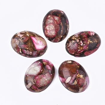 Assembled Synthetic Imperial Jasper and Bronzite  Cabochons, Dyed, Oval, Camellia, 25~25.5x18~18.5x7~7.5mm