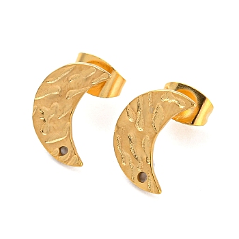 304 Stainless Steel Stud Earring Findings, Crescent Moon, Real 18K Gold Plated, 12x8mm, Hole: 1mm, Pin: 0.8mm