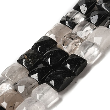 Natural Black Tourmalinated Quartz Beads Strands, Faceted, Square, 9~10.5x10~10.5x6mm, Hole: 1mm, about 18~20pcs/strand, 7.09~7.68 inch (18~19.5cm)